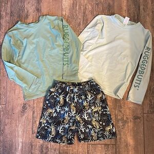Rugged Butts Green Long Sleeve Shirts and Patterned Shorts Set Size 6